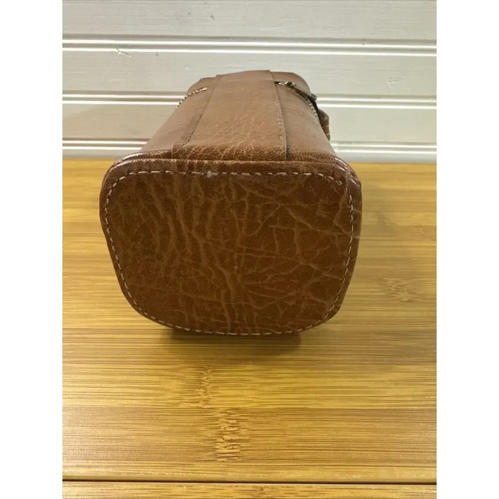 Travel Bar Double Flask Set Gold Caps Textured Brown Case